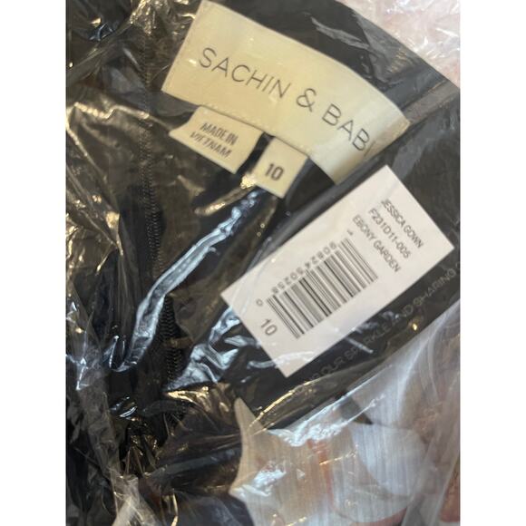 Sachin + Babi New Size 10 Jessica Floral V Neck Empire Waist Gown Ebony Garden - Picture 8 of 9